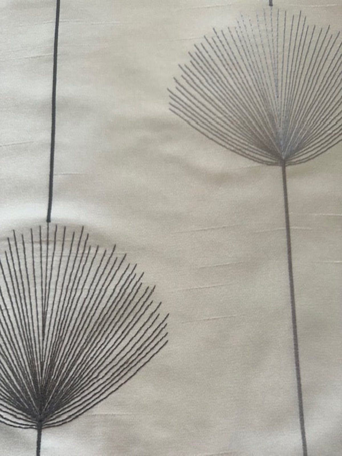 Charcoal Fan Plant Embroidery on Ivory Dupion