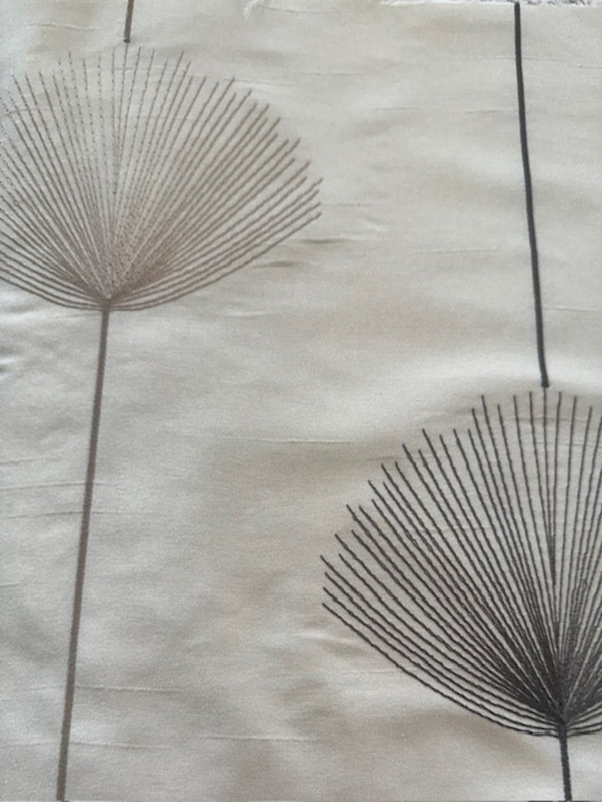 Charcoal Fan Plant Embroidery on Ivory Dupion