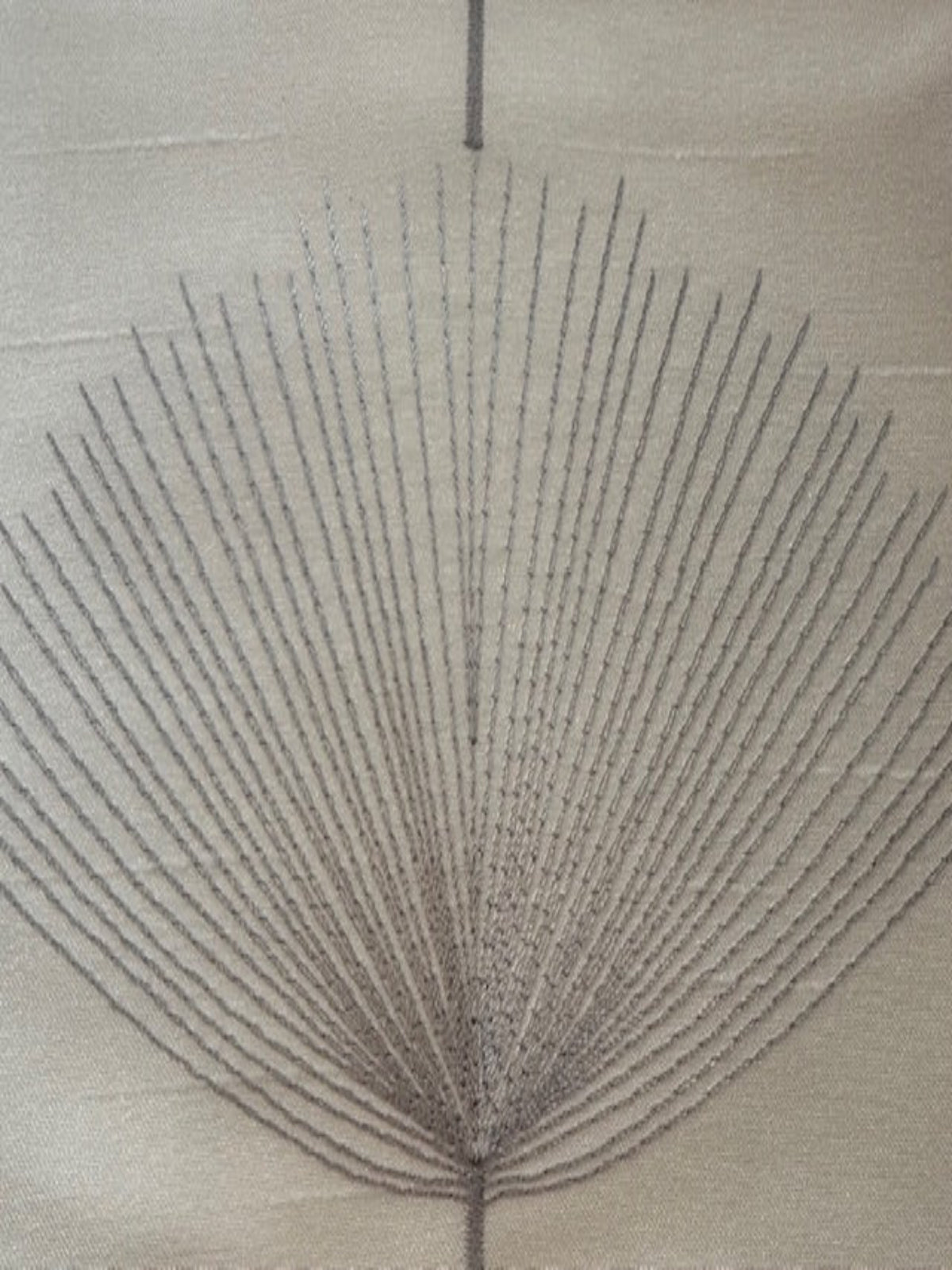 Charcoal Fan Plant Embroidery on Ivory Dupion