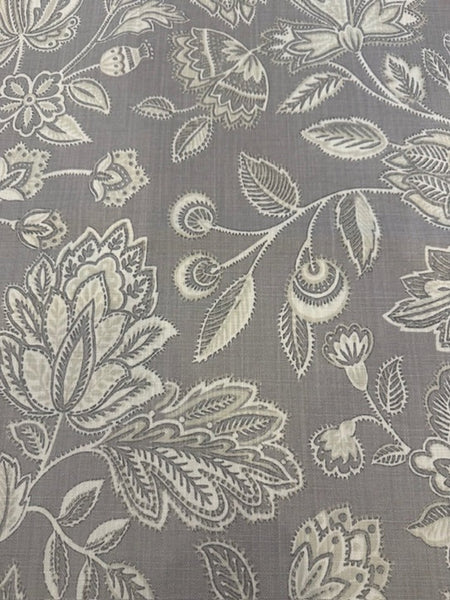 Grey &amp; Ecru Trailing Flower &amp; Leaf Linen Look Furnishing. "Amore"- Porter &amp; Stone.