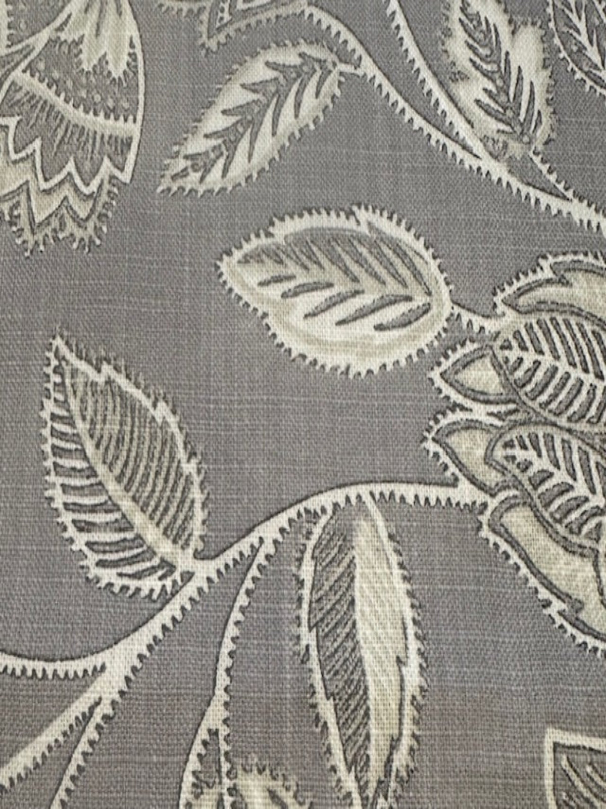 Grey &amp; Ecru Trailing Flower &amp; Leaf Linen Look Furnishing. "Amore"- Porter &amp; Stone.