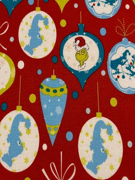 The Grinch Christmas Baubles On Red Cotton