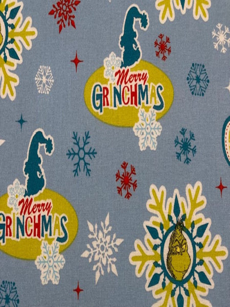 Grinch Merry Christmas on Sky Blue Cotton