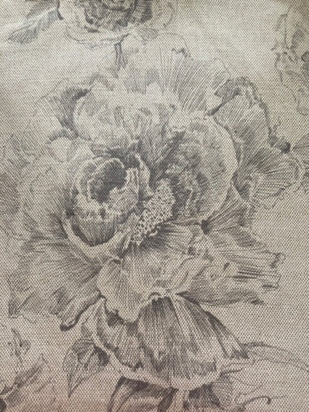 Grey Pencil sketch Flower on Cotton/Linen Hopsack. "Art of the Loom - Chatsworth"