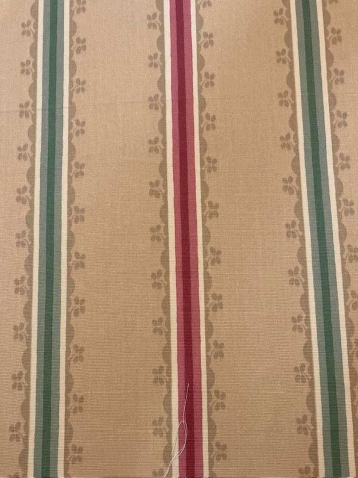 Red//Green Stripe on Panelled Cotton. Stripes running along the Fabric. " Zoffany - Florette Stripe"