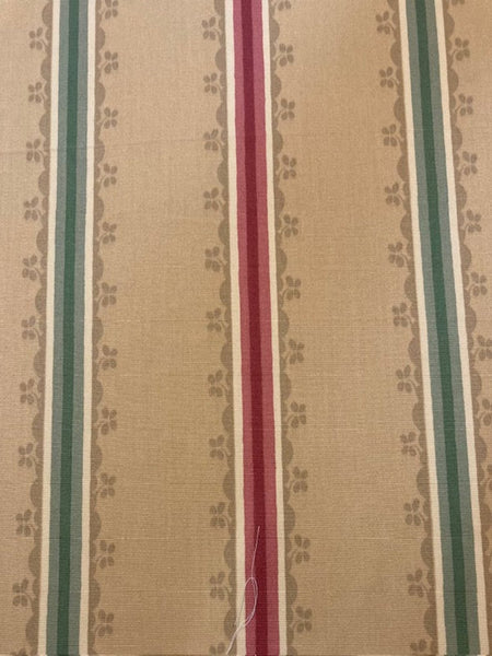 Red//Green Stripe on Panelled Cotton. Stripes running along the Fabric. " Zoffany - Florette Stripe"