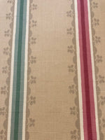 Red//Green Stripe on Panelled Cotton. Stripes running along the Fabric. " Zoffany - Florette Stripe"