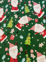 Santa Claus on Green Cotton Poplin