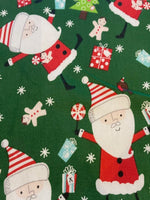 Santa Claus on Green Cotton Poplin