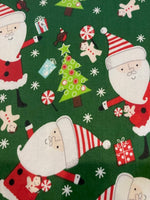 Santa Claus on Green Cotton Poplin