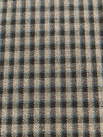 Grey/Teal Woven Mini Check with one way Stretch. Suiting Weight