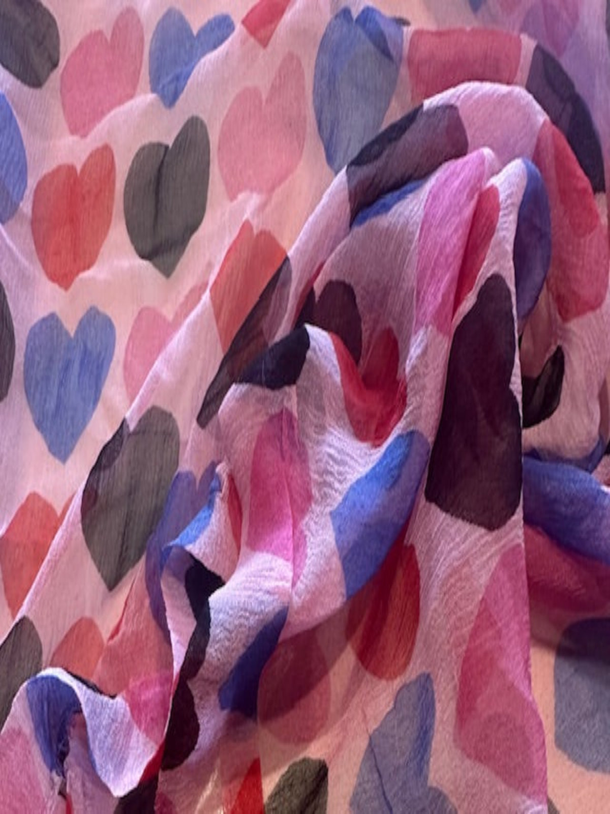 Multi Heart Print on Pink Yoryu Silk Chiffon
