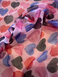 Multi Heart Print on Pink Yoryu Silk Chiffon