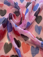 Multi Heart Print on Pink Yoryu Silk Chiffon