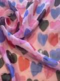 Multi Heart Print on Pink Yoryu Silk Chiffon