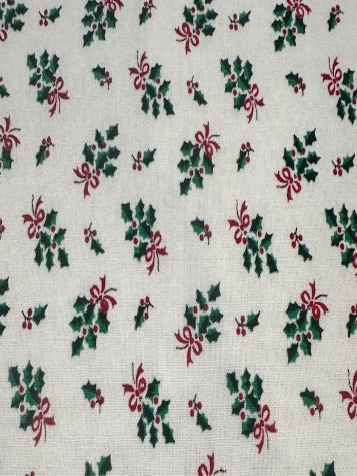 Ditsy Christmas Hollies & Red Bows on Ivory Cotton