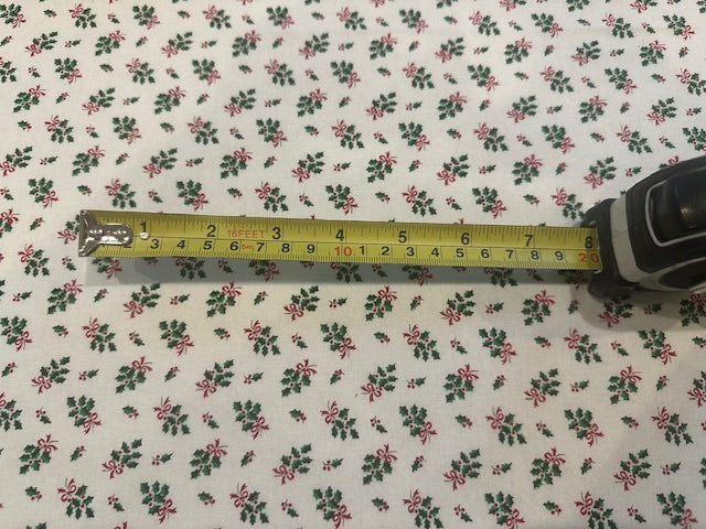 Ditsy Christmas Hollies & Red Bows on Ivory Cotton