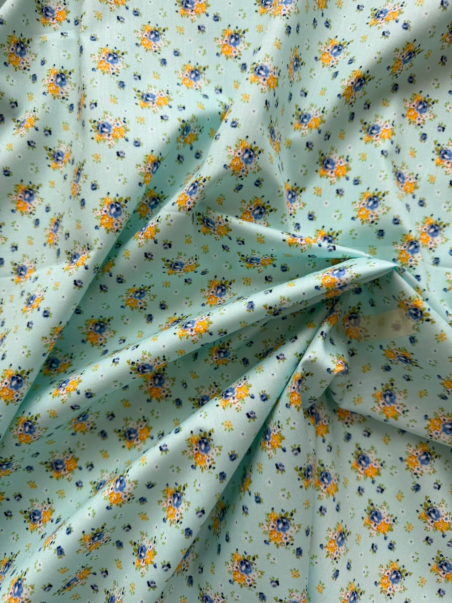 Ditzy Floral Cotton Fabric on Baby Blue – 100% Cotton, 120GSM Dressmaking & Craft Fabric