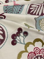 Indigo/Cerise/Lilac Flowers & Leaf Embroidery "Clarke & Clarke - Beaulieu"