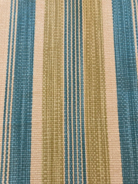 Lime/Turquoise textured Stripe. Stripes run along the fabric