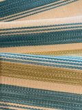 Lime/Turquoise textured Stripe. Stripes run along the fabric