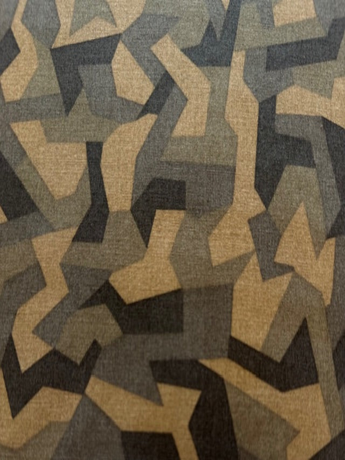 Geometric Camouflage Dark Brown Print on Khaki Cotton