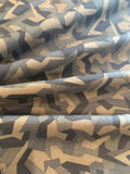 Geometric Camouflage Dark Brown Print on Khaki Cotton