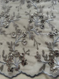 Silver Sequin & Embroidery Trailing Floral on Mesh