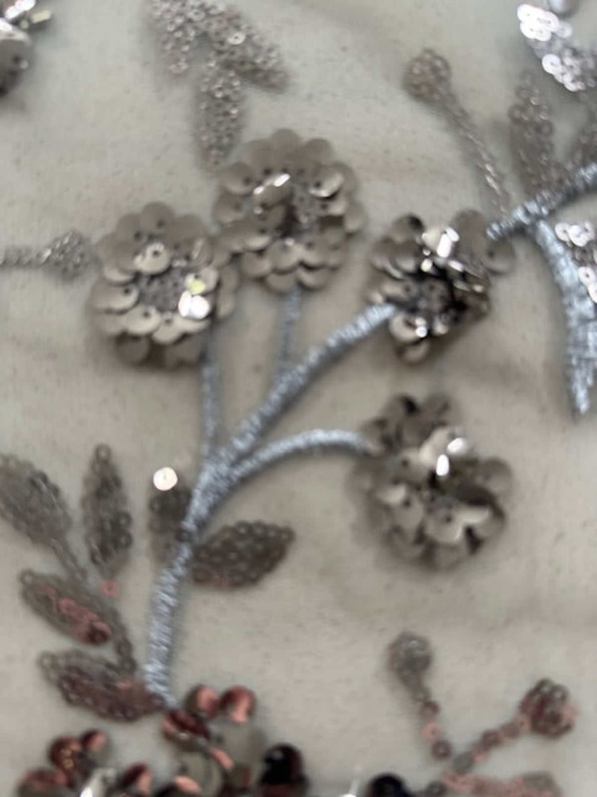 Silver Sequin & Embroidery Trailing Floral on Mesh