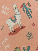 Lama & Cactus on Pink Cotton