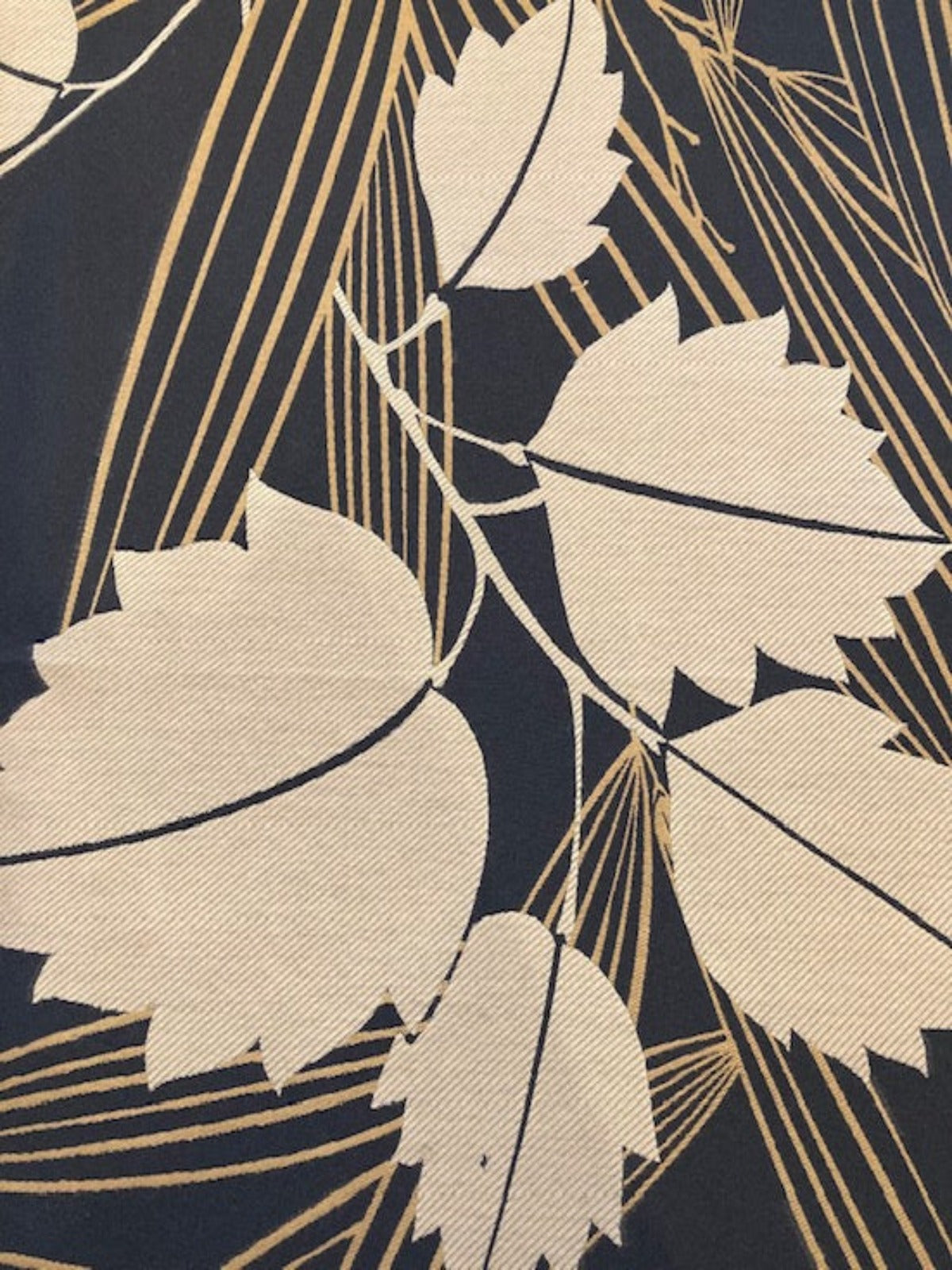 Gold Oak & Chestnut Leaf on Black Jacquard
