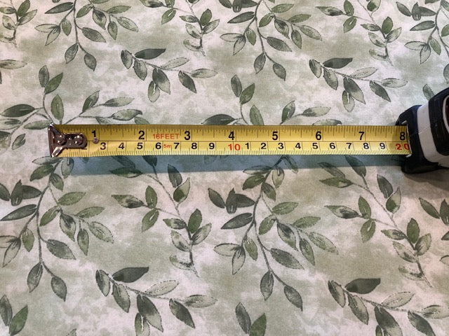 Shades of Green Leaf Sprigs on Silky Woven