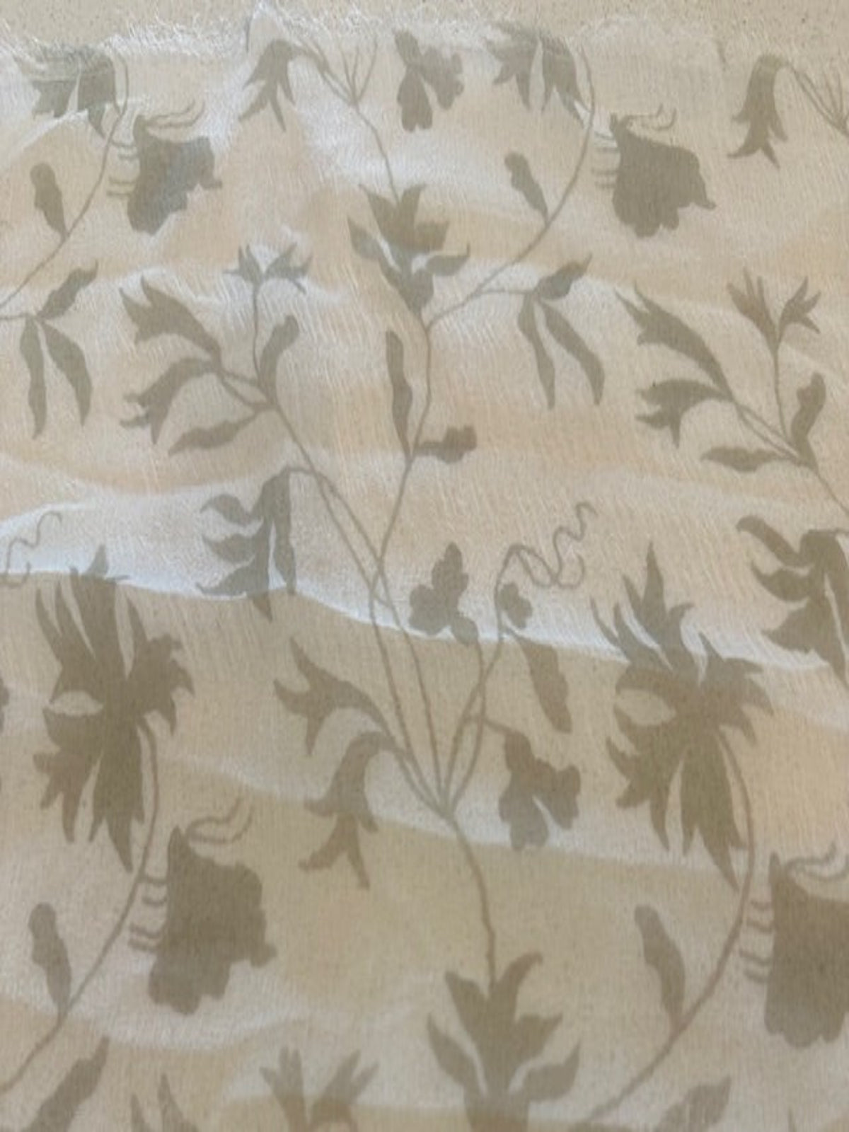 Moss Green Leaf Print on Cream Yoryu Silk Chiffon