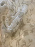 Moss Green Leaf Print on Cream Yoryu Silk Chiffon