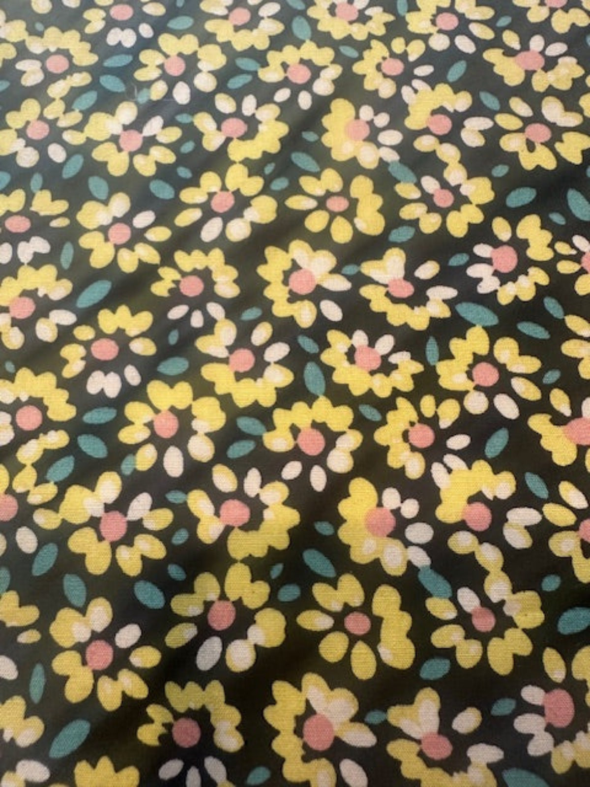 Lemon Floral on Black Cotton Poplin