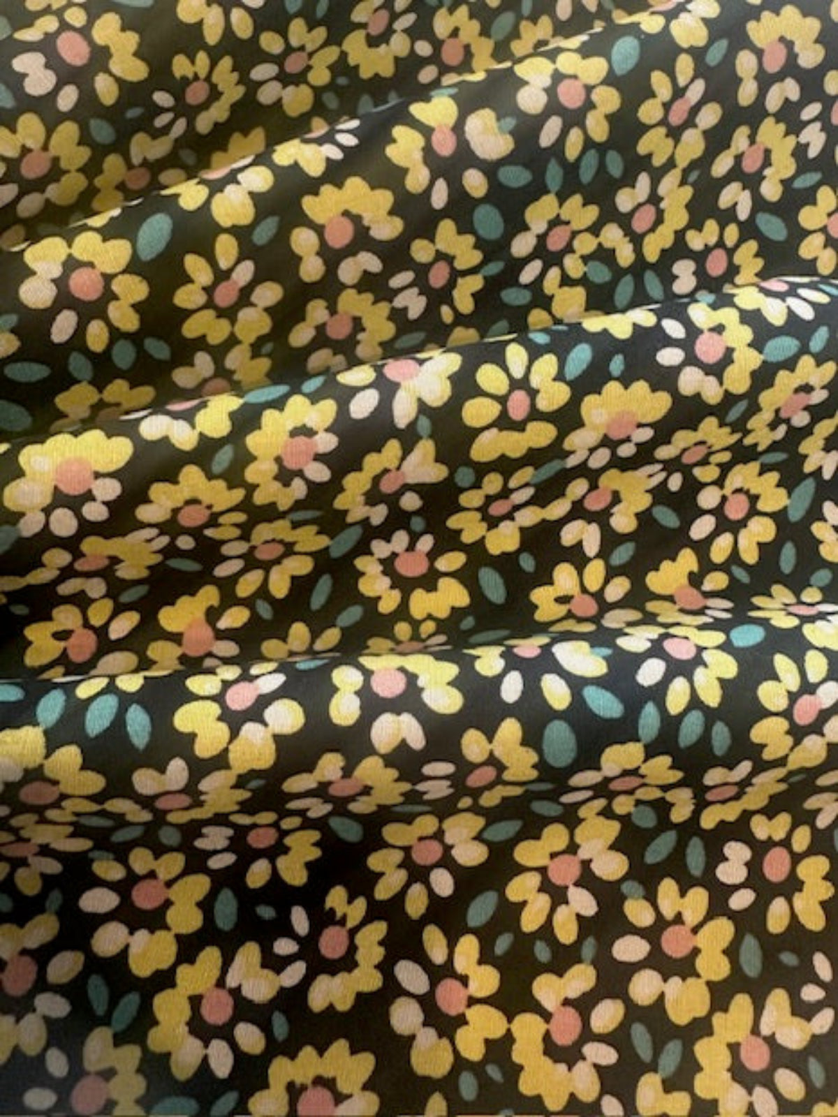Lemon Floral on Black Cotton Poplin