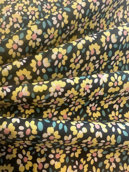 Lemon Floral on Black Cotton Poplin