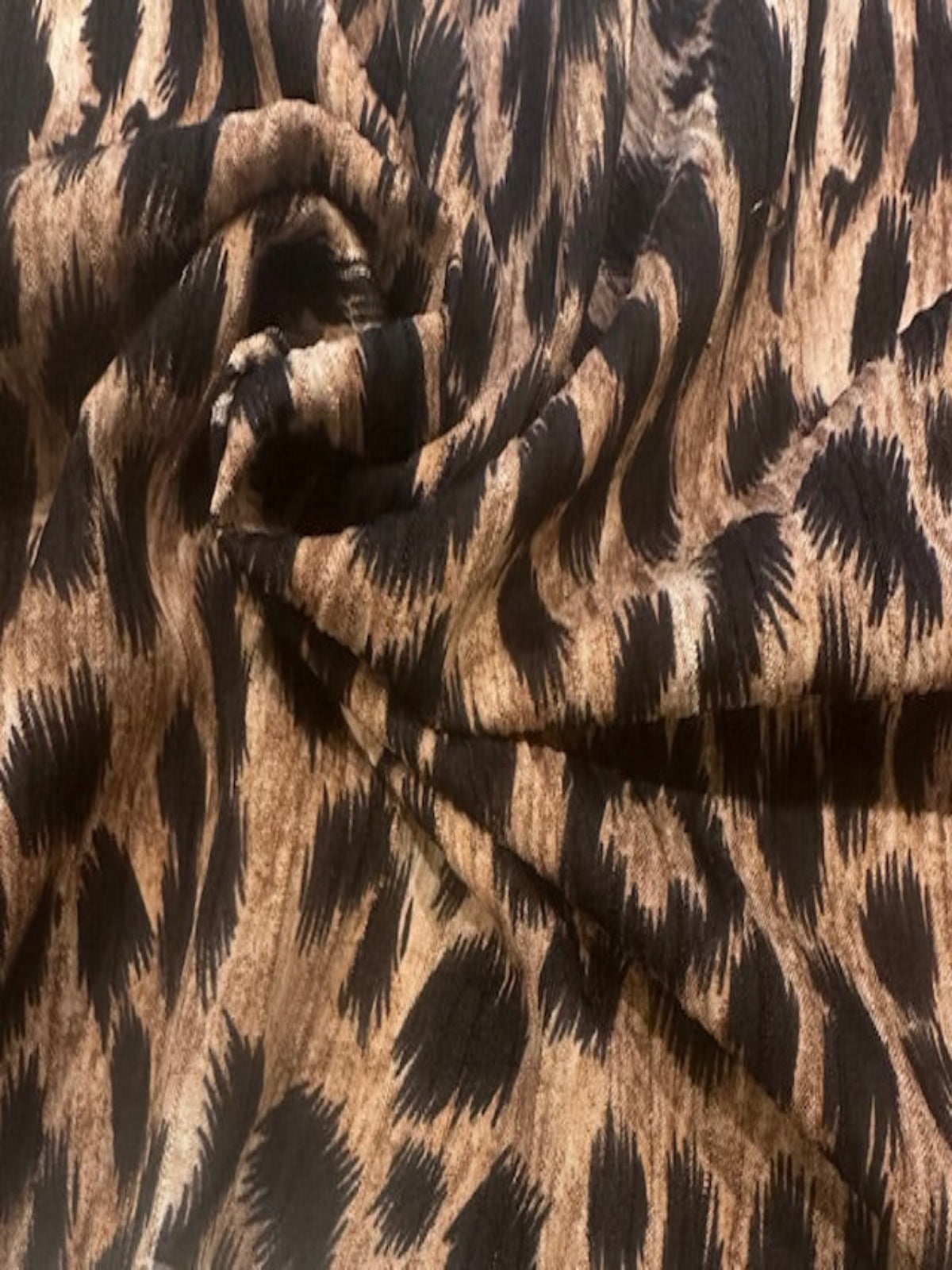 Brushstroke Effect Brown Crepe Leopard Print