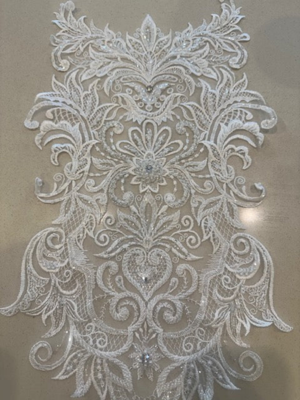 Ivory Embroidered Beaded & Sequined Large Placement Applique 50cm Long