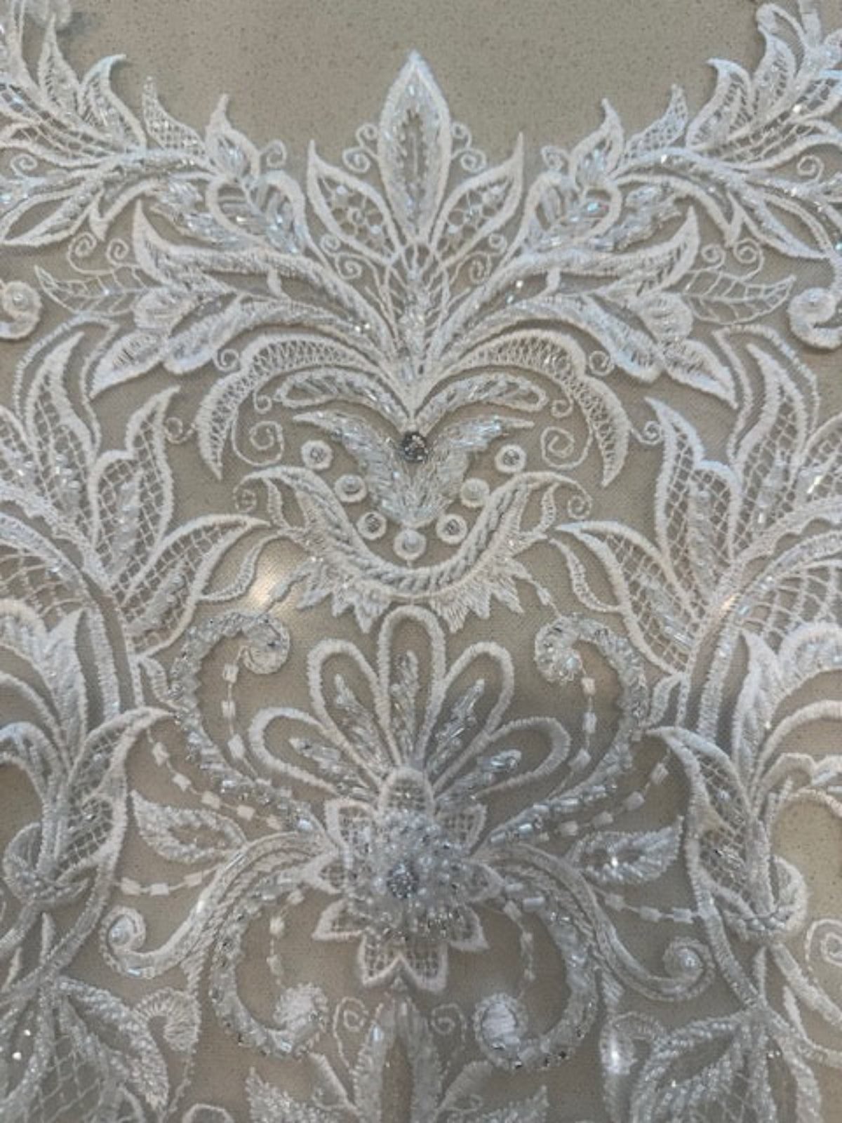 Ivory Embroidered Beaded & Sequined Large Placement Applique 50cm Long