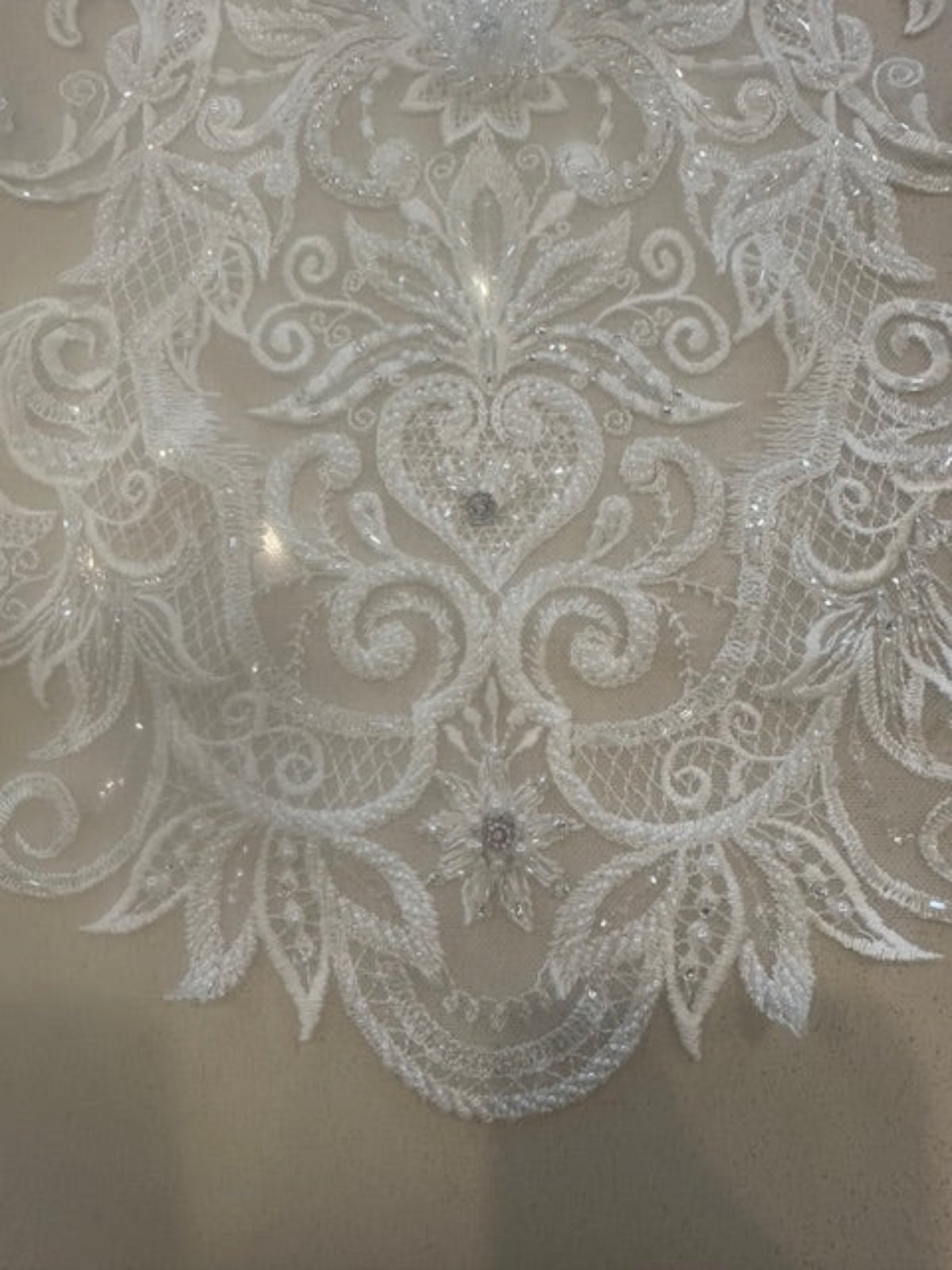 Ivory Embroidered Beaded & Sequined Large Placement Applique 50cm Long