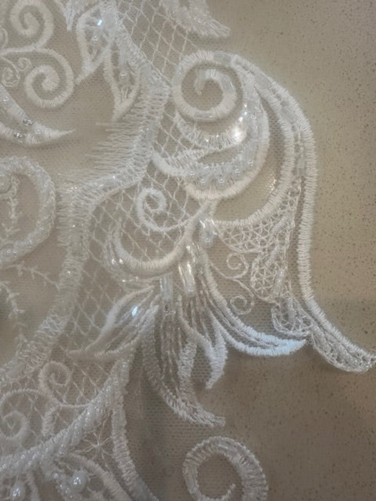 Ivory Embroidered Beaded & Sequined Large Placement Applique 50cm Long