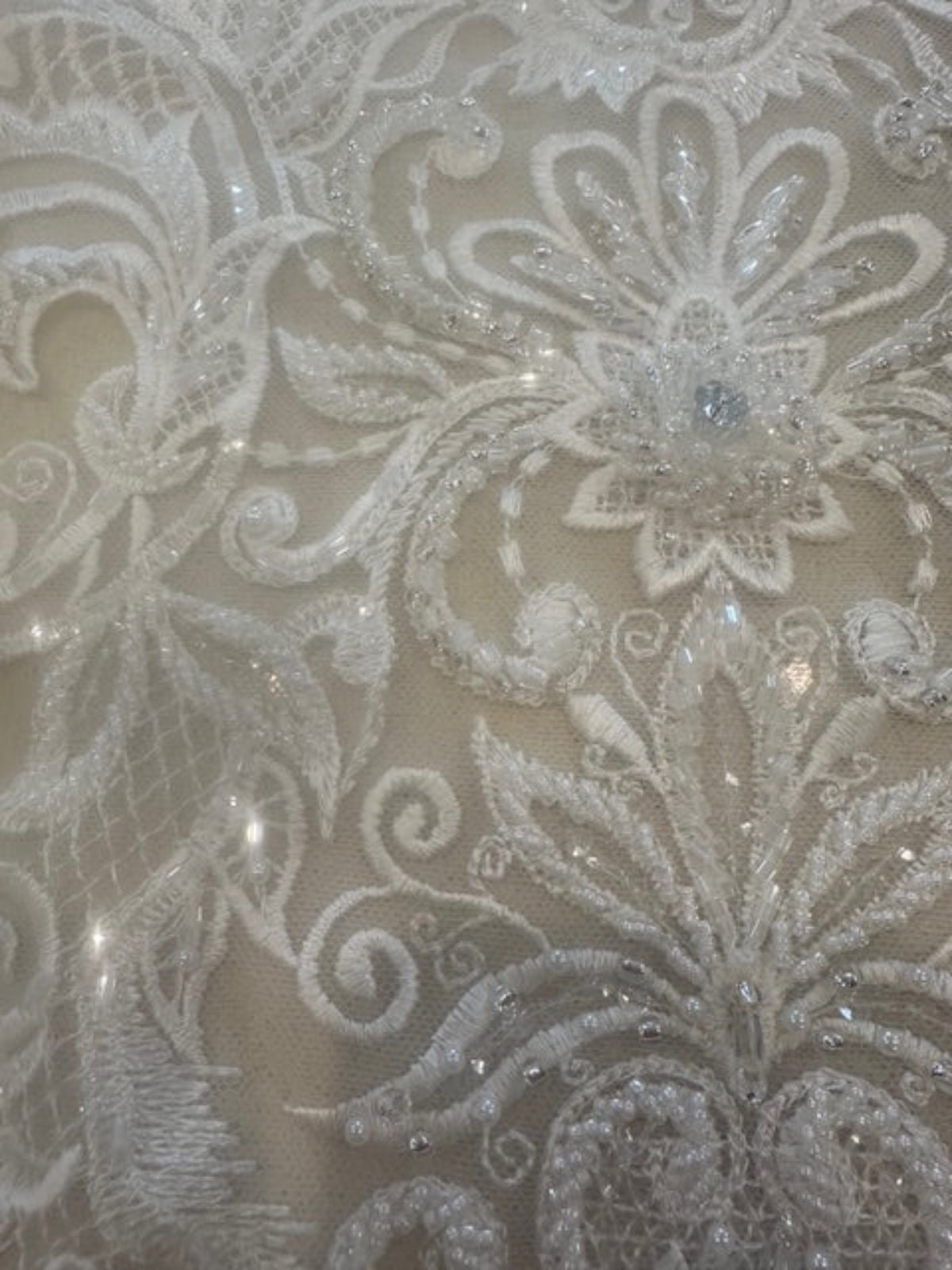 Ivory Embroidered Beaded & Sequined Large Placement Applique 50cm Long