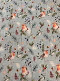 Christmas feathered Foliage Berry Perch on Cotton " Susan Wheeler"