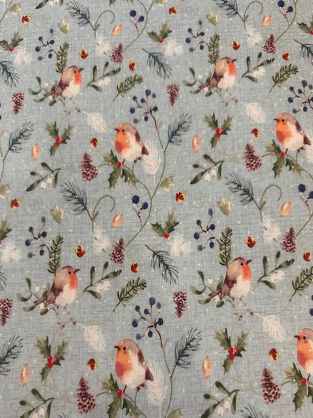 Christmas feathered Foliage Berry Perch on Cotton " Susan Wheeler"