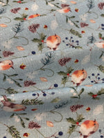 Christmas feathered Foliage Berry Perch on Cotton " Susan Wheeler"