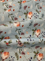 Christmas feathered Foliage Berry Perch on Cotton " Susan Wheeler"