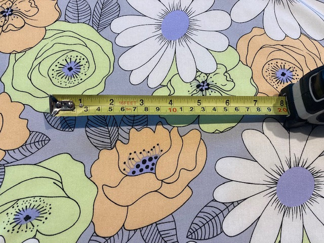 Lime/Coral Flower on Grey Viscose