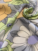 Lime/Coral Flower on Grey Viscose