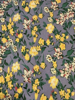 Yellow Wildflowers on Dusty Blue Cotton Lawn